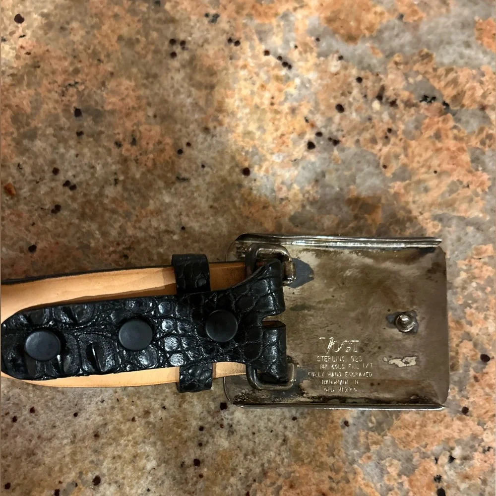 VOGT “Lone Ranger” sterling silver & 14K gold buckle on black alligator Belt